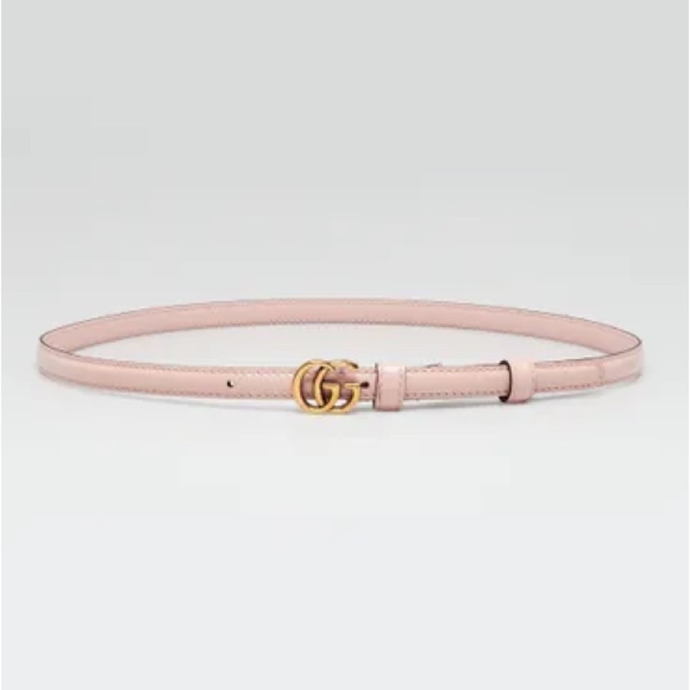 Gucci Marmont Pink patent Leather Skinny Belt with Gold Double G Buckle - Picture 2 of 3